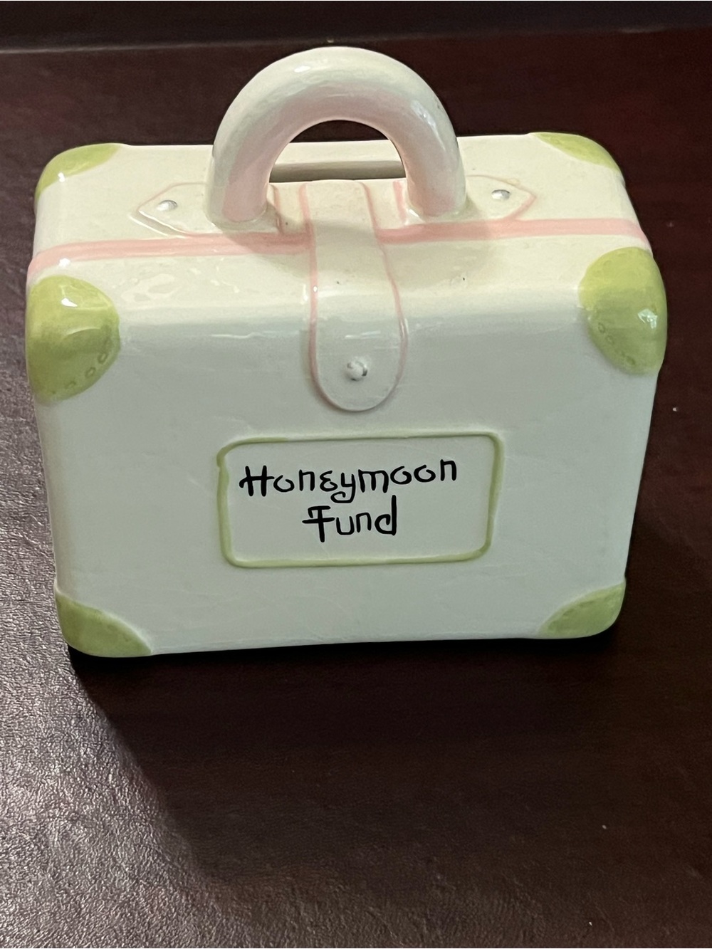Ceramic 'Honeymoon Fund' Money Bank - Cream and Light Green